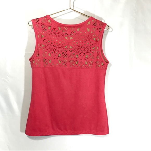 NWT Nordstrom Faux Suede Floral Cutout Lace Mango Pink Sleeveless Blouse Size S - Picture 2 of 8